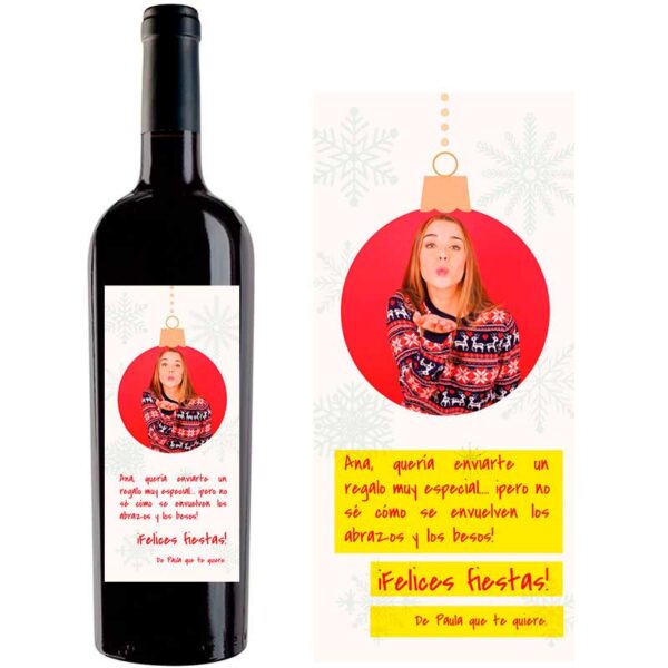 Botella de vino personalizada Navidad con foto 004 - Imagen 2