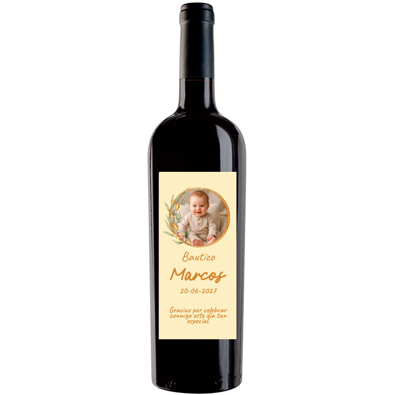 Botella de vino personalizada foto bautizo