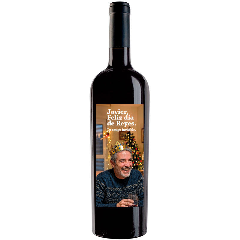 Botella de vino personalizada con foto para Reyes